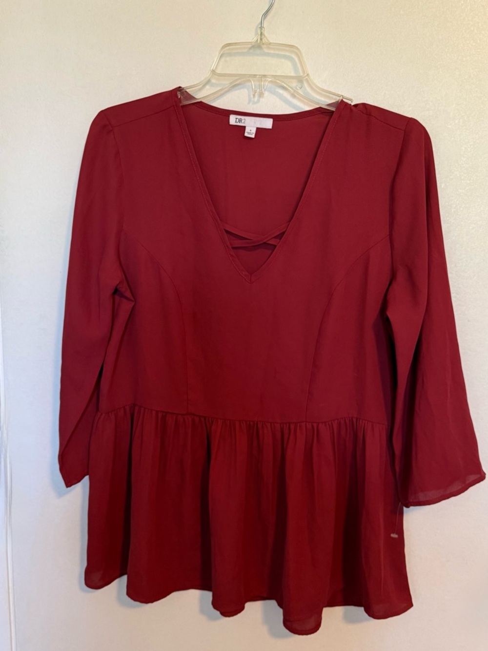 DR2 Burgundy Peplum V-Neck Tunic Top